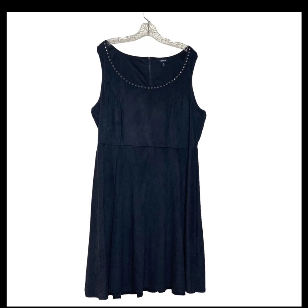Torrid Faux Suede Black Skater Dress Size 2XL Studded Scoop Neck Witchy